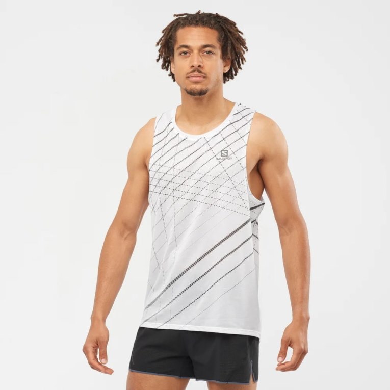 White / Black Salomon Sense Aero Singlet Men\'s Tanks | IE ID5730